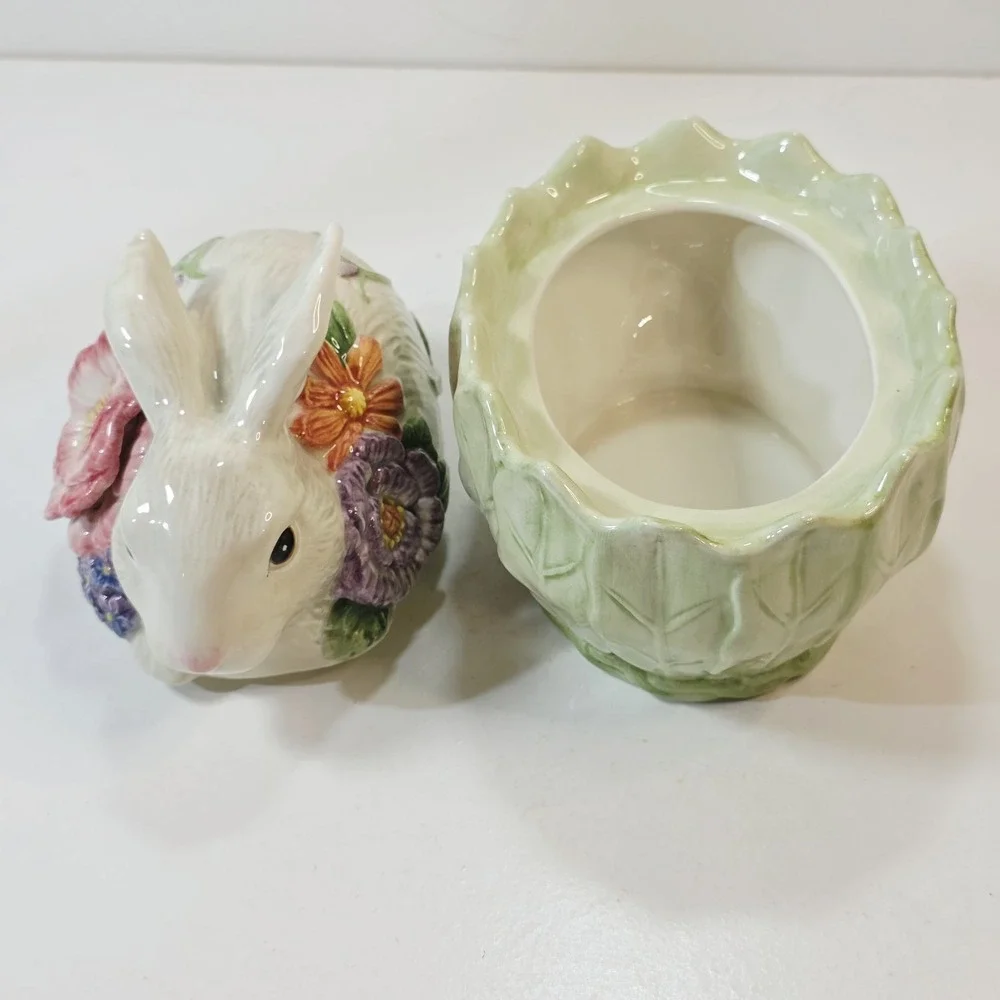 FITZ & FLOYD Classics Fauna & Flora Rabbit Covered Lidded Candy Dish Bowl